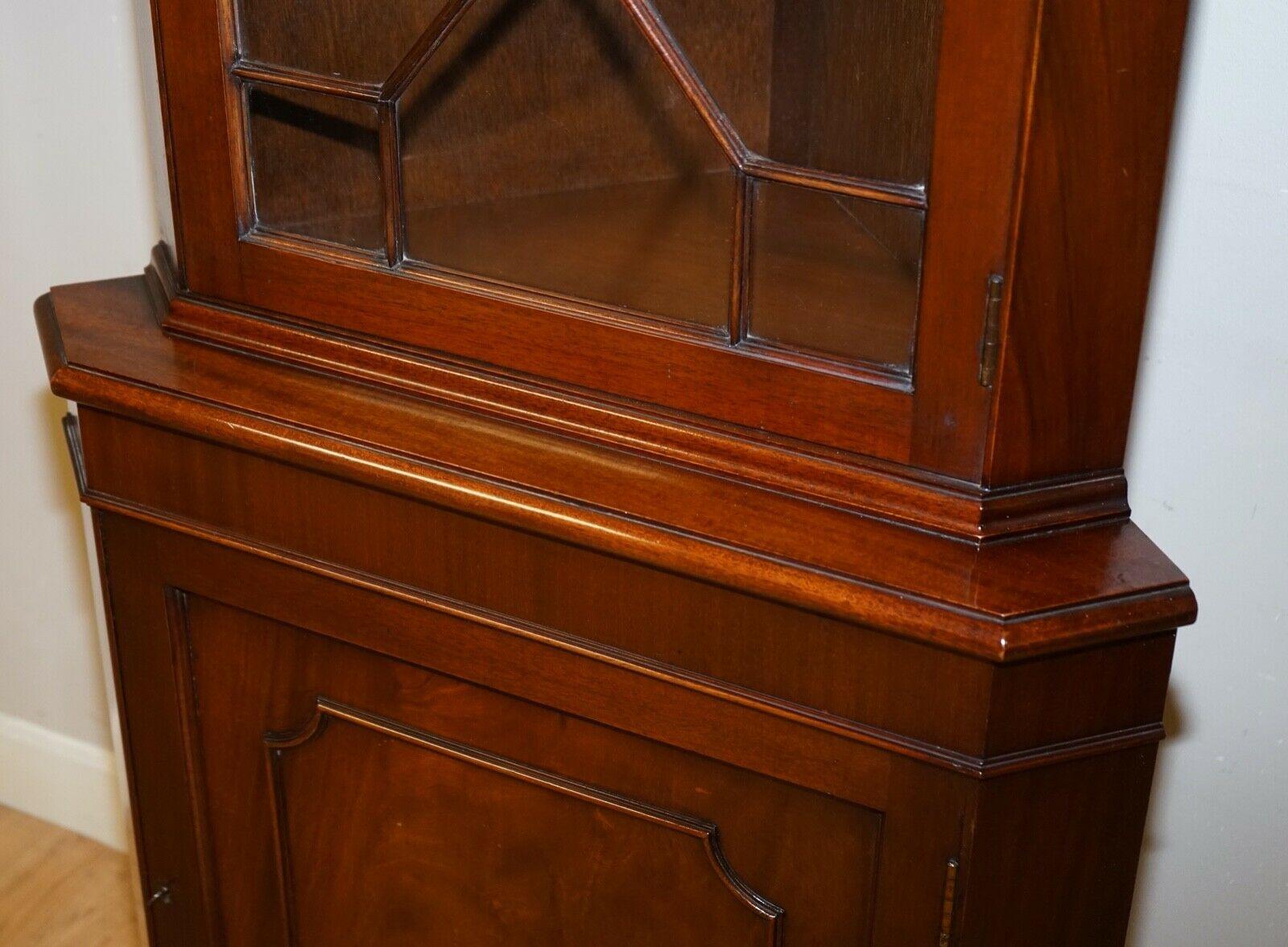 Vintage Brown Hardwood Astragal Glazed Corner Cabinet 1