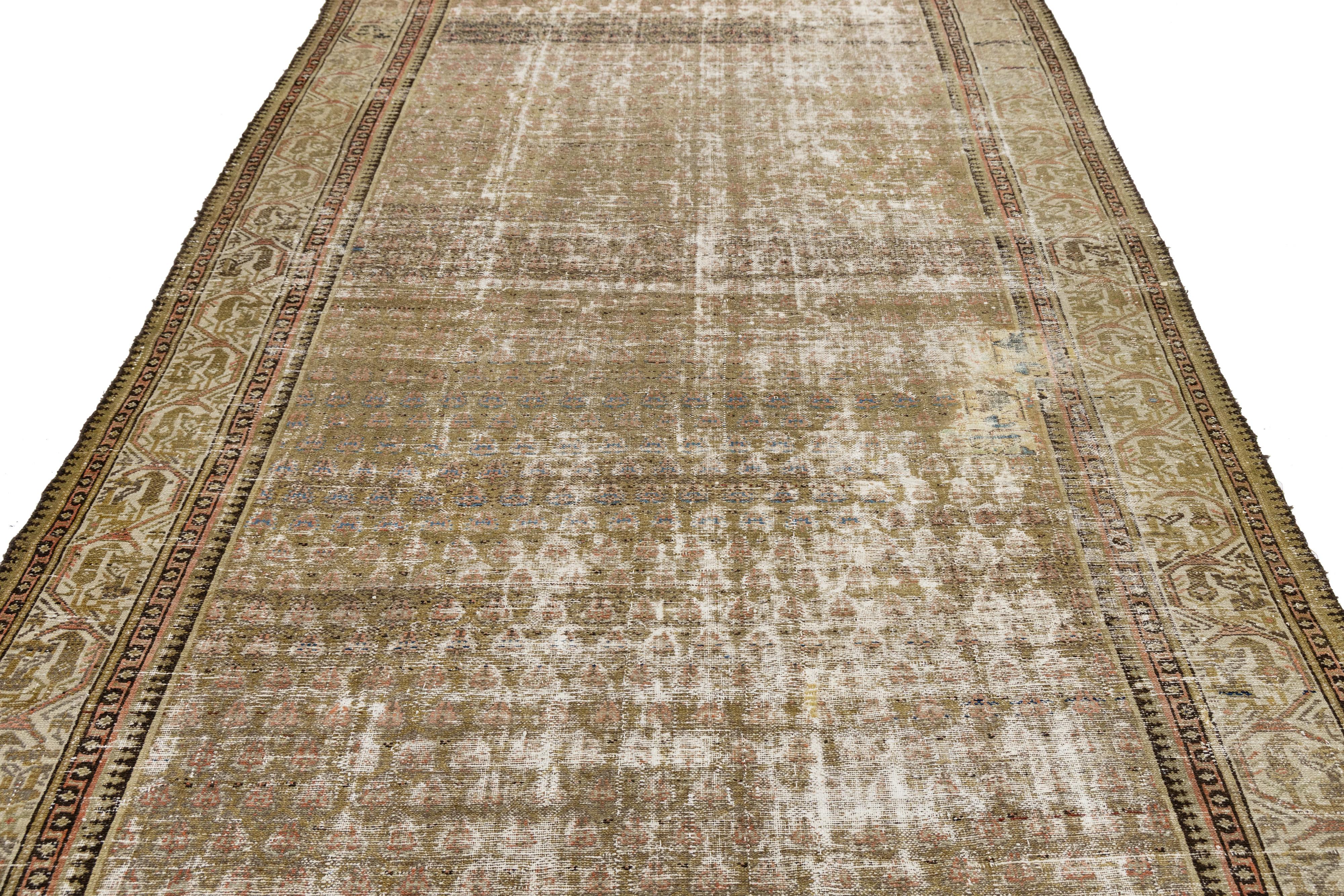 Laine Tapis de couloir vintage en laine marron Malayer fait à la main en vente