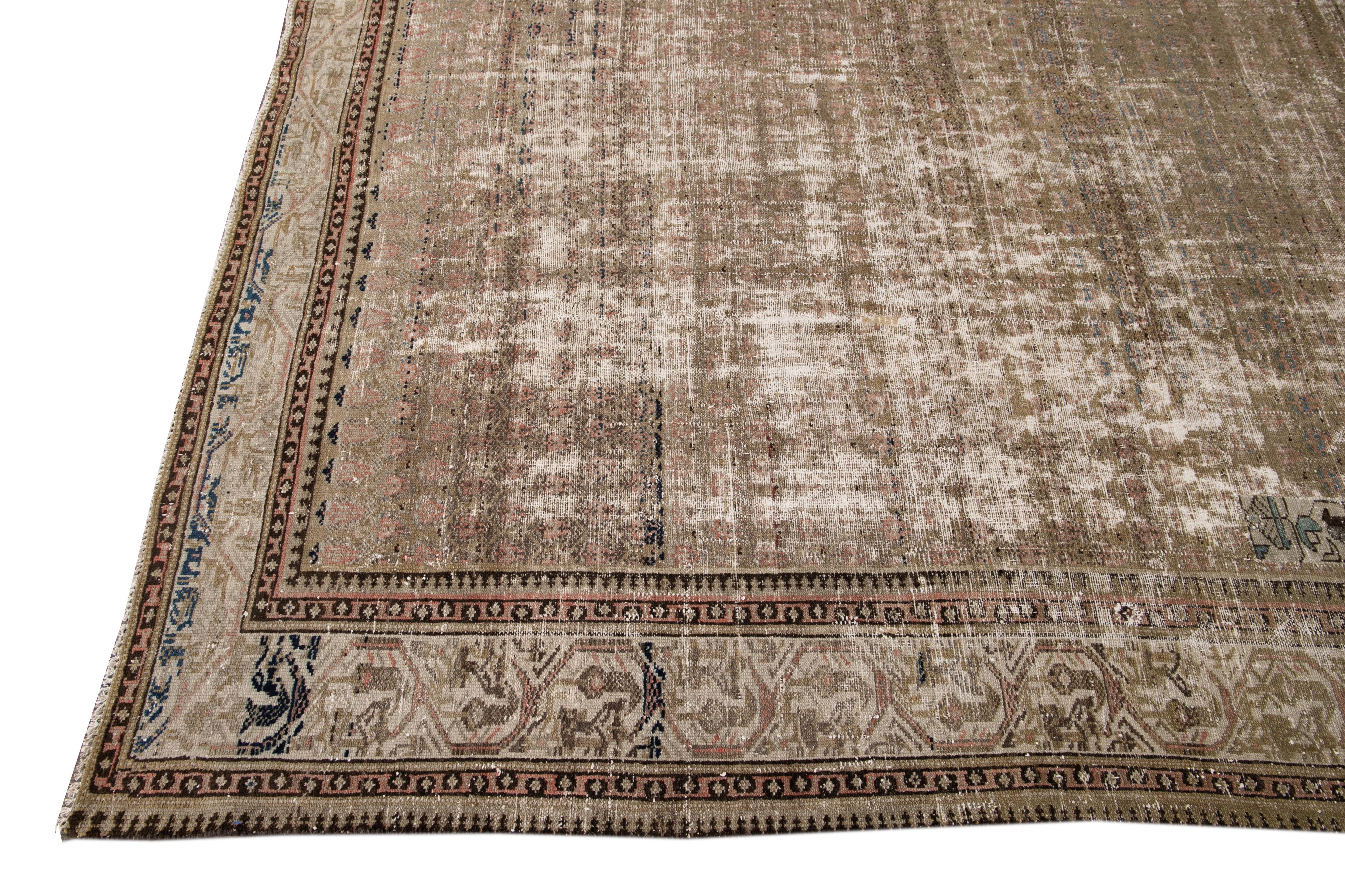Persian Vintage Brown Malayer Handmade Wool Runner For Sale