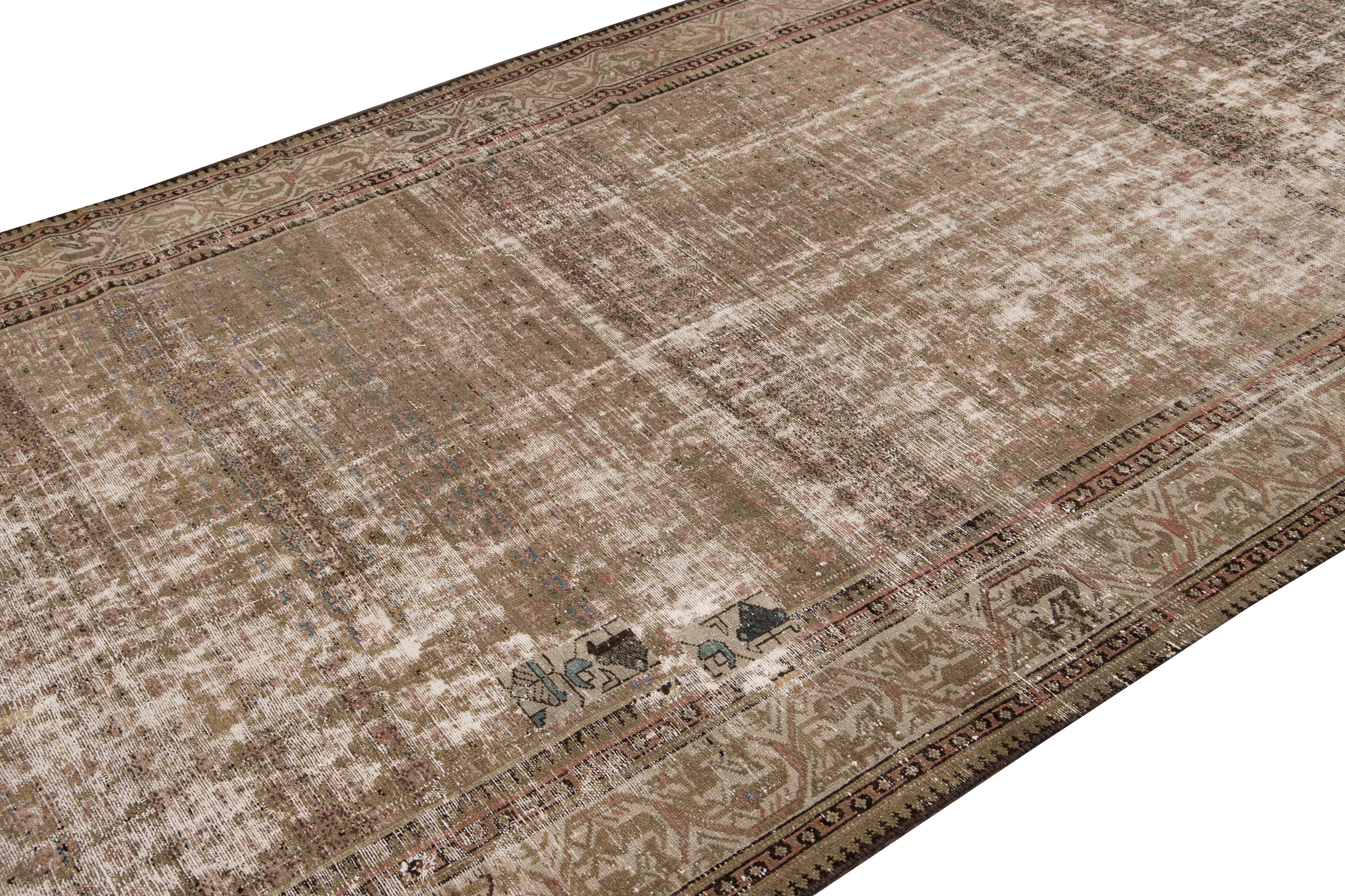20th Century Vintage Brown Malayer Handmade Wool Runner For Sale