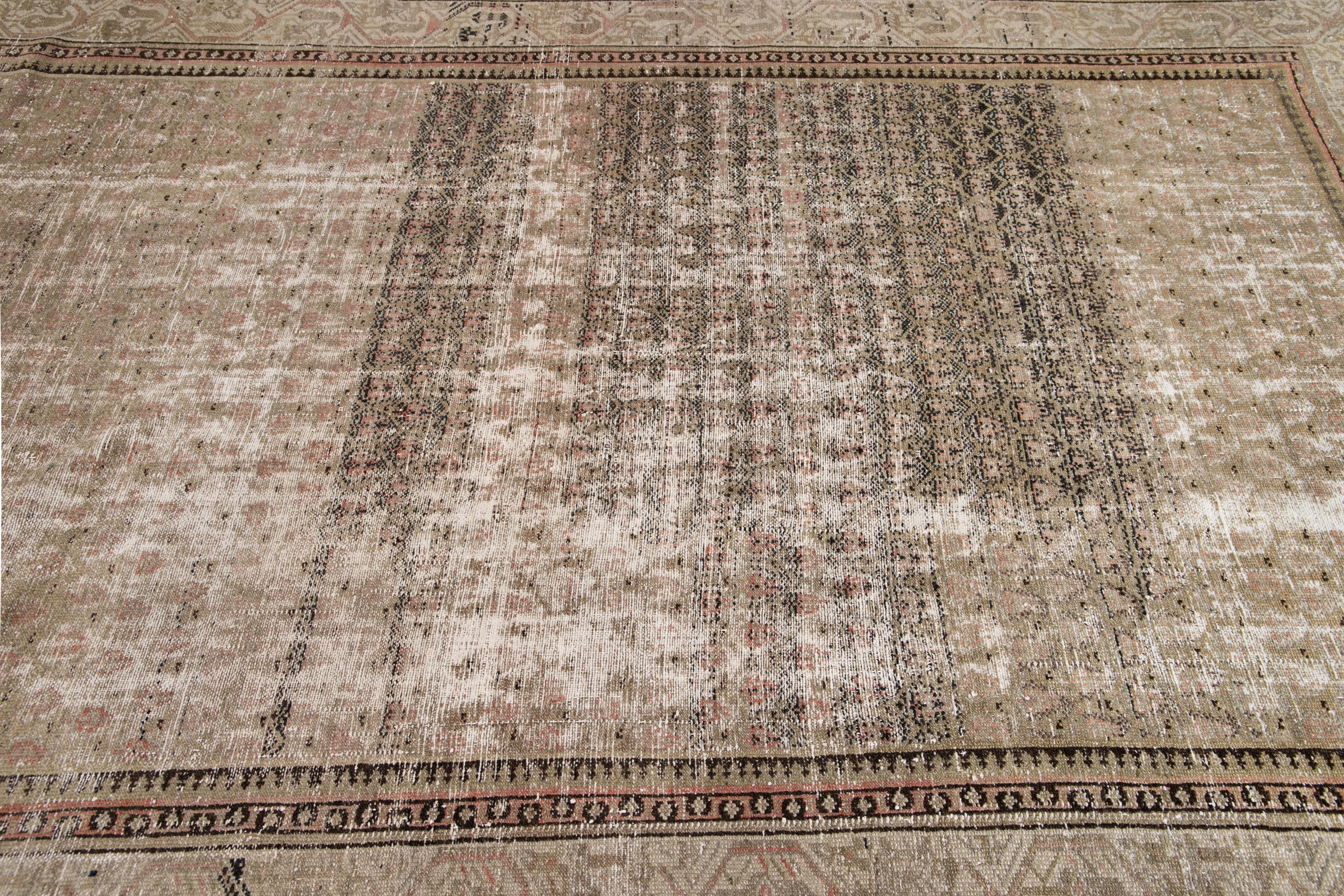 Vintage Brown Malayer Handmade Wool Runner For Sale 2