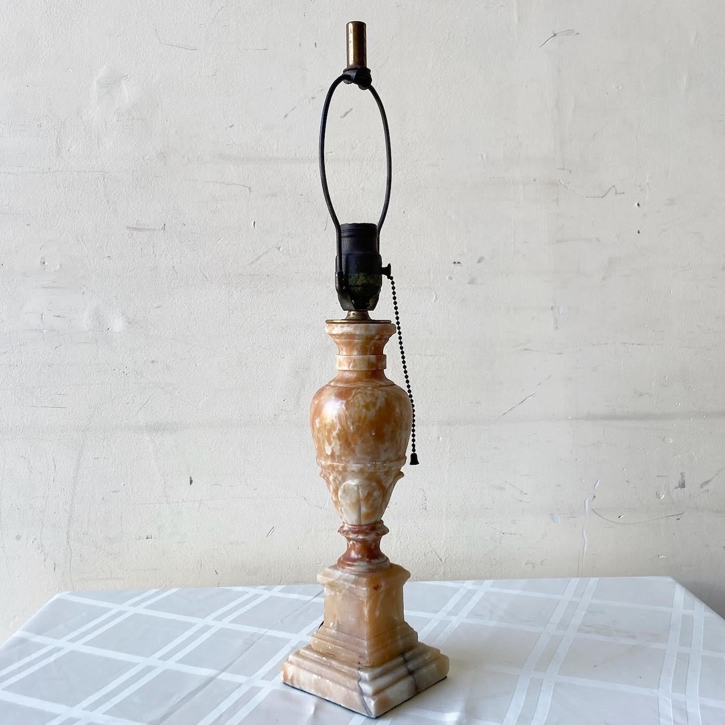 French Provincial Vintage Brown Marble Hand Carved Table Lamp