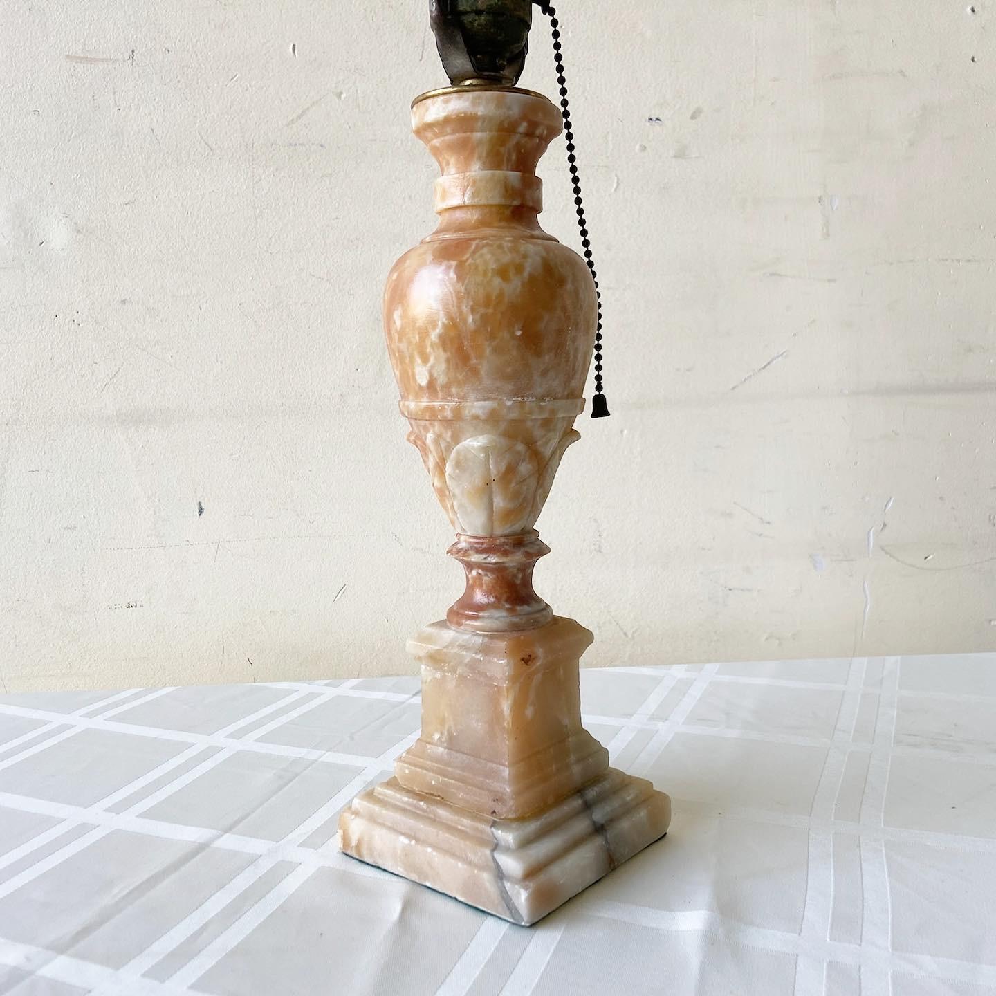 Vintage Brown Marble Hand Carved Table Lamp In Good Condition In Delray Beach, FL