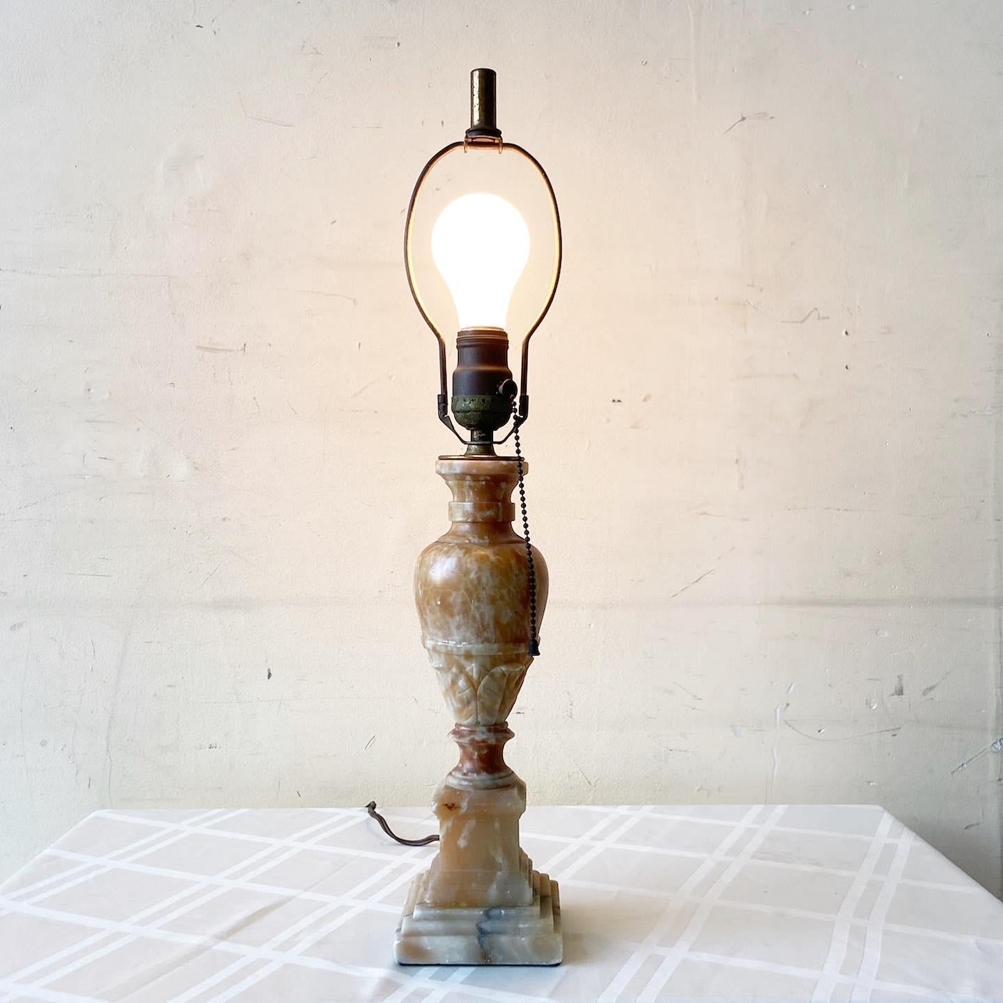 Vintage Brown Marble Hand Carved Table Lamp For Sale at 1stDibs