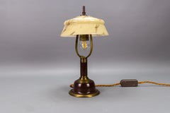 Vintage Brown Marbled Glass and Metal Adjustable Table Lamp