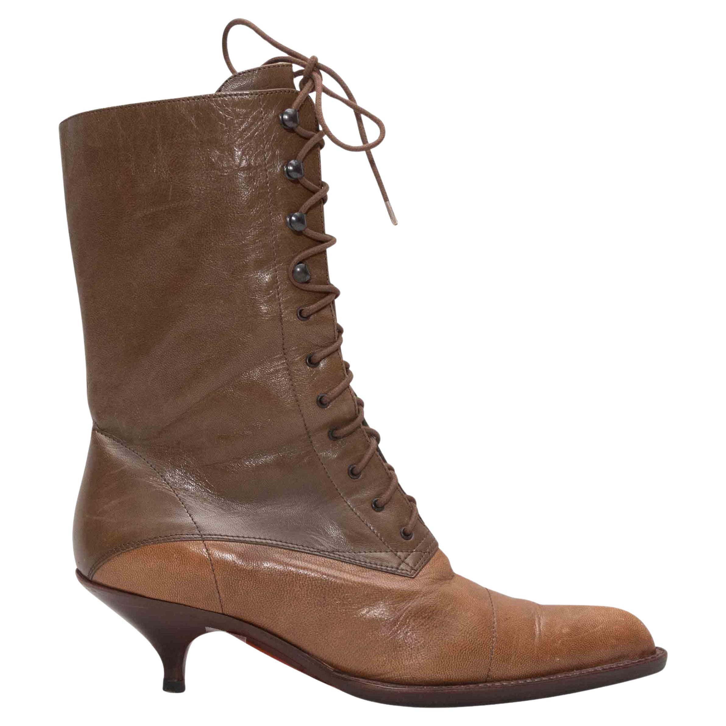 Vintage Brown Miu Miu Pointed-Toe Heeled Boots Size 36.5