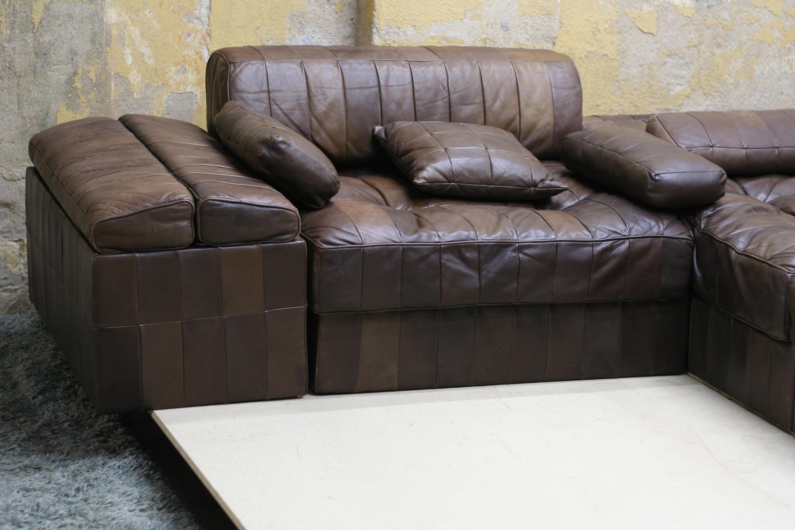 Swiss Vintage Brown Modular Patchwork Leather Sofa DS88, De Sede, 1970s, Switzerland For Sale