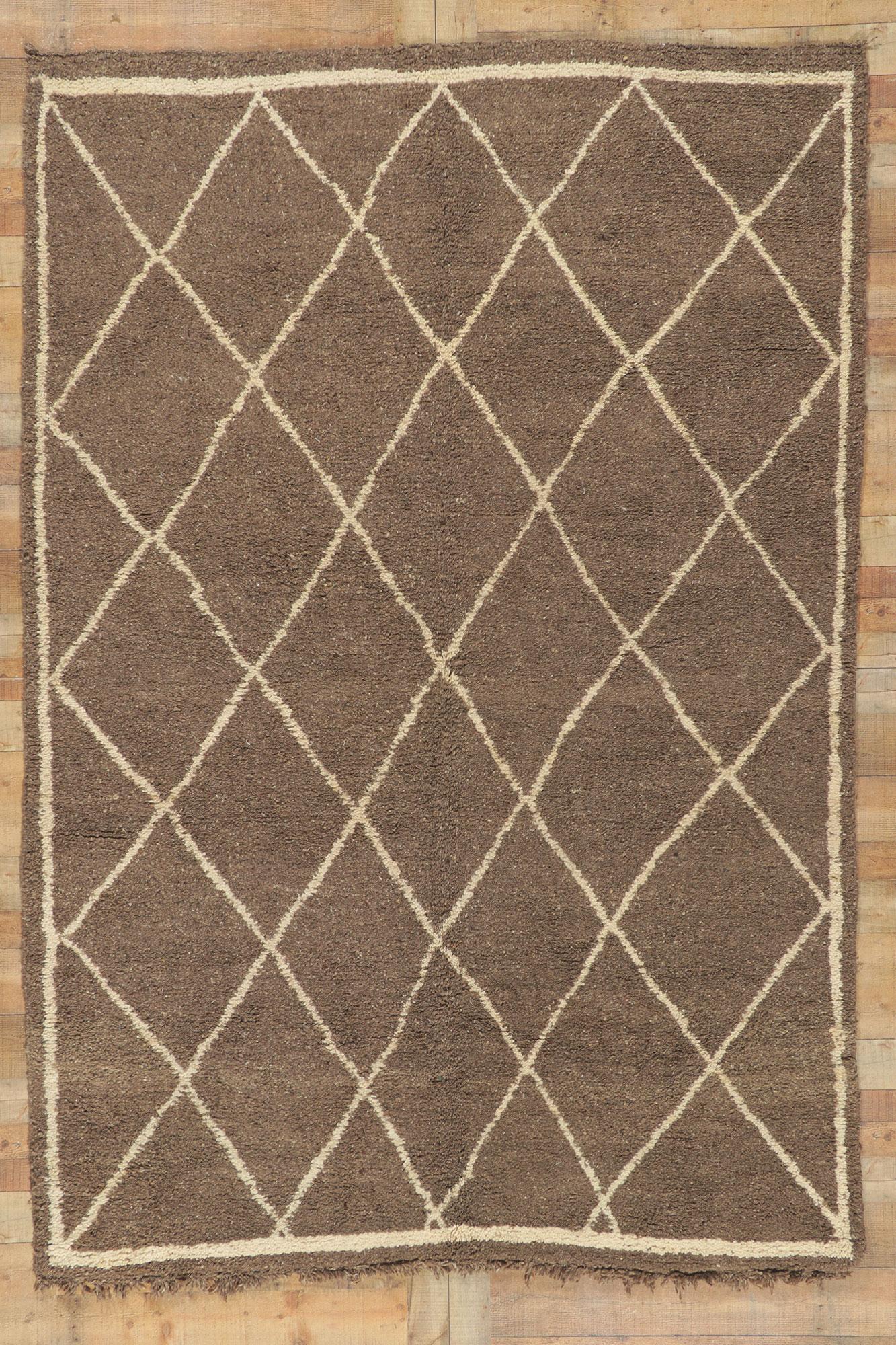 Vintage Brown Moroccan Beni Ourain Rug In Good Condition For Sale In Dallas, TX