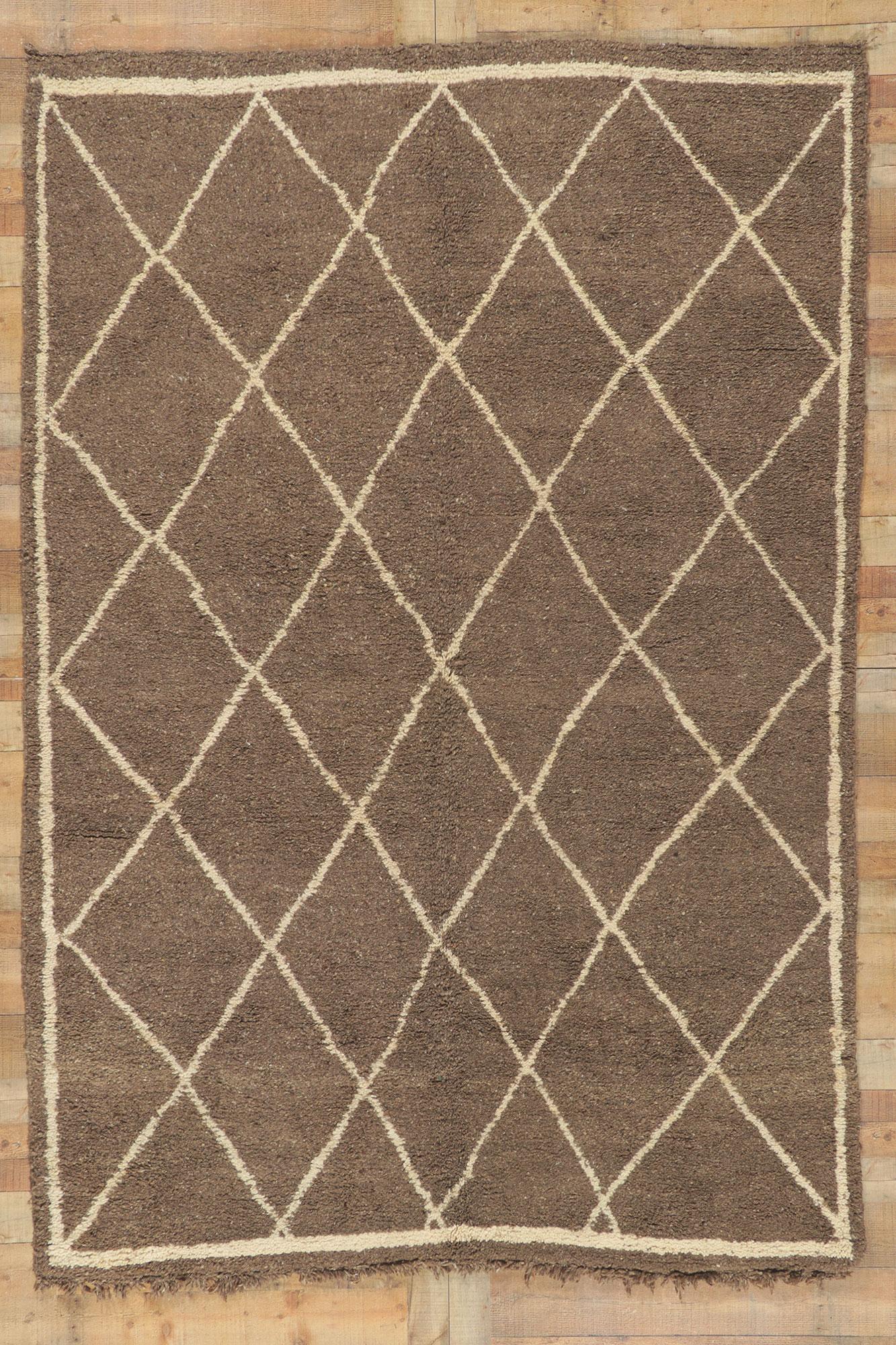 Vintage Braun Marokkanisch Beni Ourain Teppich im Zustand „Gut“ im Angebot in Dallas, TX