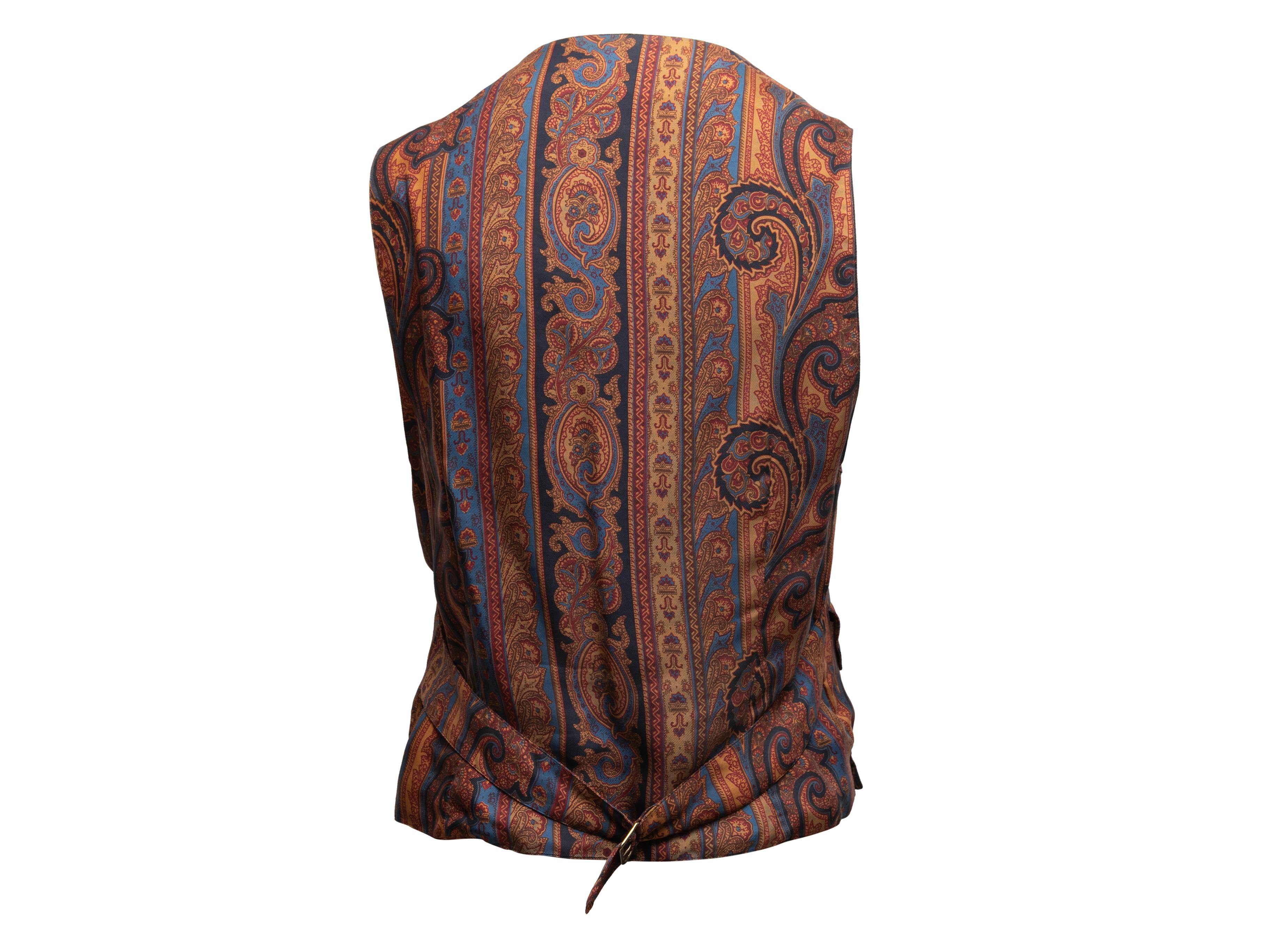 Vintage Brown & Multicolor Hermes Silk Paisley Print Vest Size FR 50 In Good Condition In New York, NY