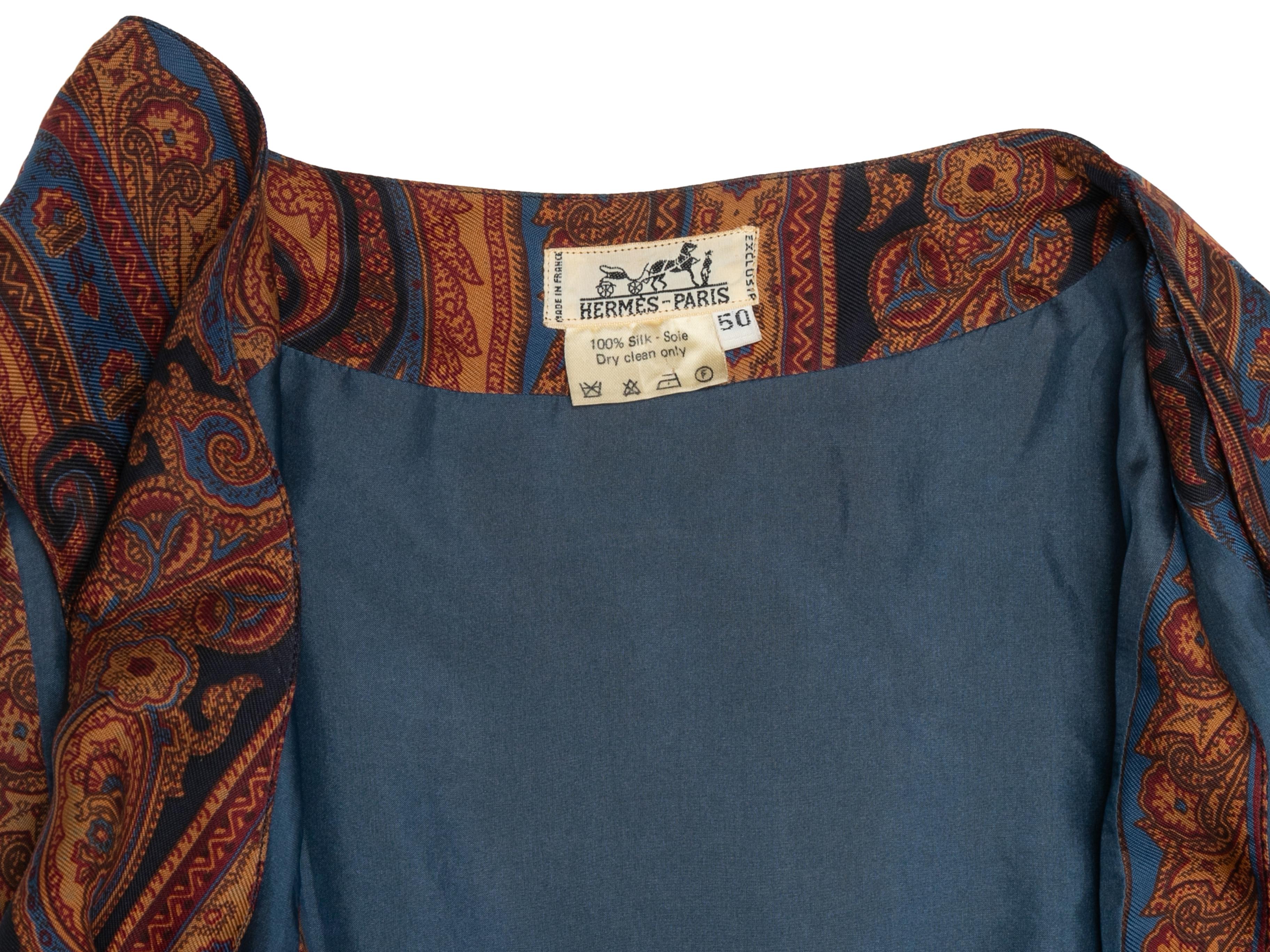 Women's Vintage Brown & Multicolor Hermes Silk Paisley Print Vest Size FR 50