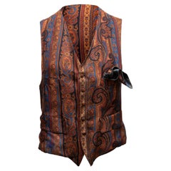 Vintage Brown & Multicolor Hermes Silk Paisley Print Vest Size FR 50