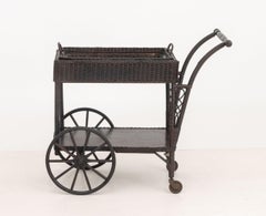 Vintage Brown Painted Wicker Tea Trolley