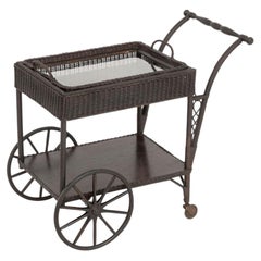 Vintage Brown Painted Wicker Tea Trolley