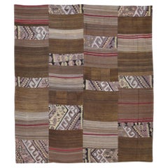 Vintage Brown Patch-Work Designed Wool Rug 6'10''x7'10''