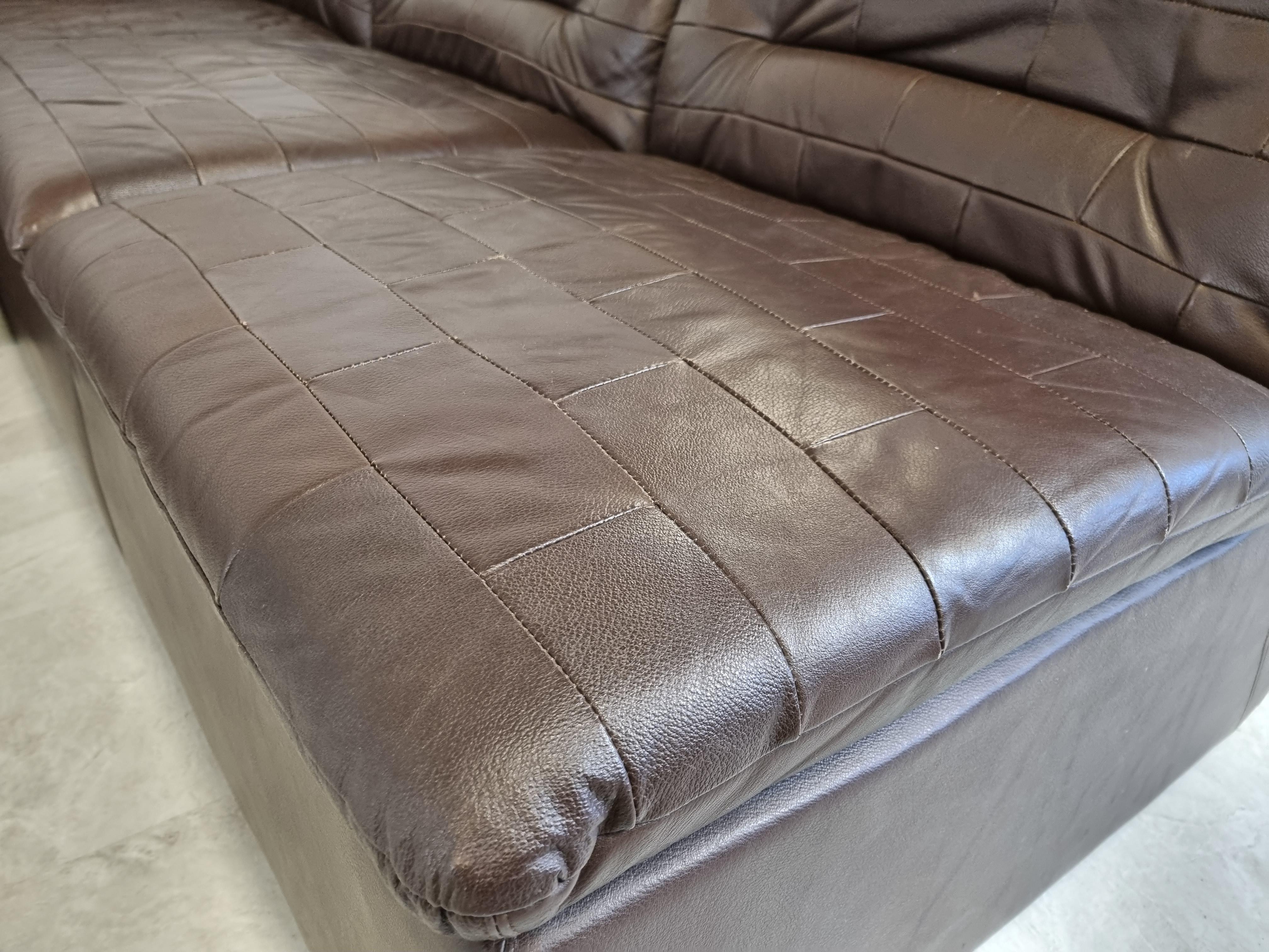 Vintage Brown Patchwork Leather Modular Sofa, 1970s 2