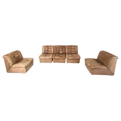 Vintage brown patchwork leather modular sofa, 1970s