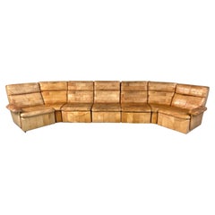 Used brown patchwork leather modular sofa, 1970s