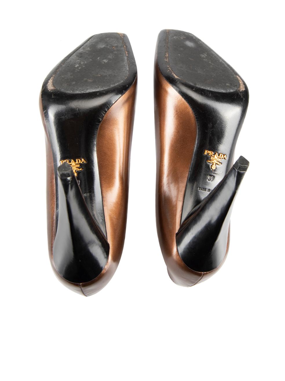 Women's Prada Vintage Brown Patent Leather Square Toe Pumps Size IT 39