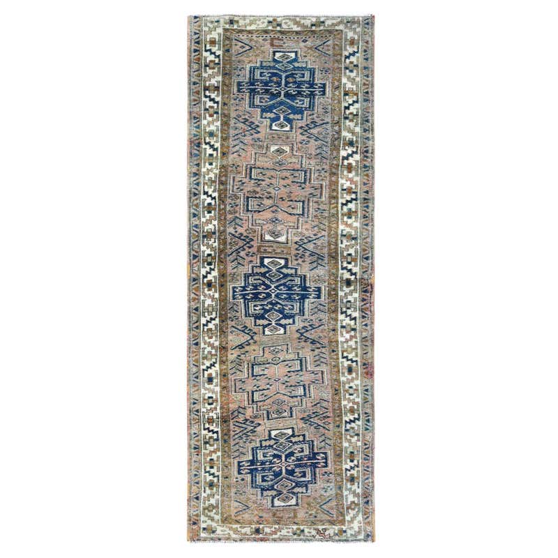 Vintage Distressed Hand Knotted Wool Rug For Sale at 1stDibs
