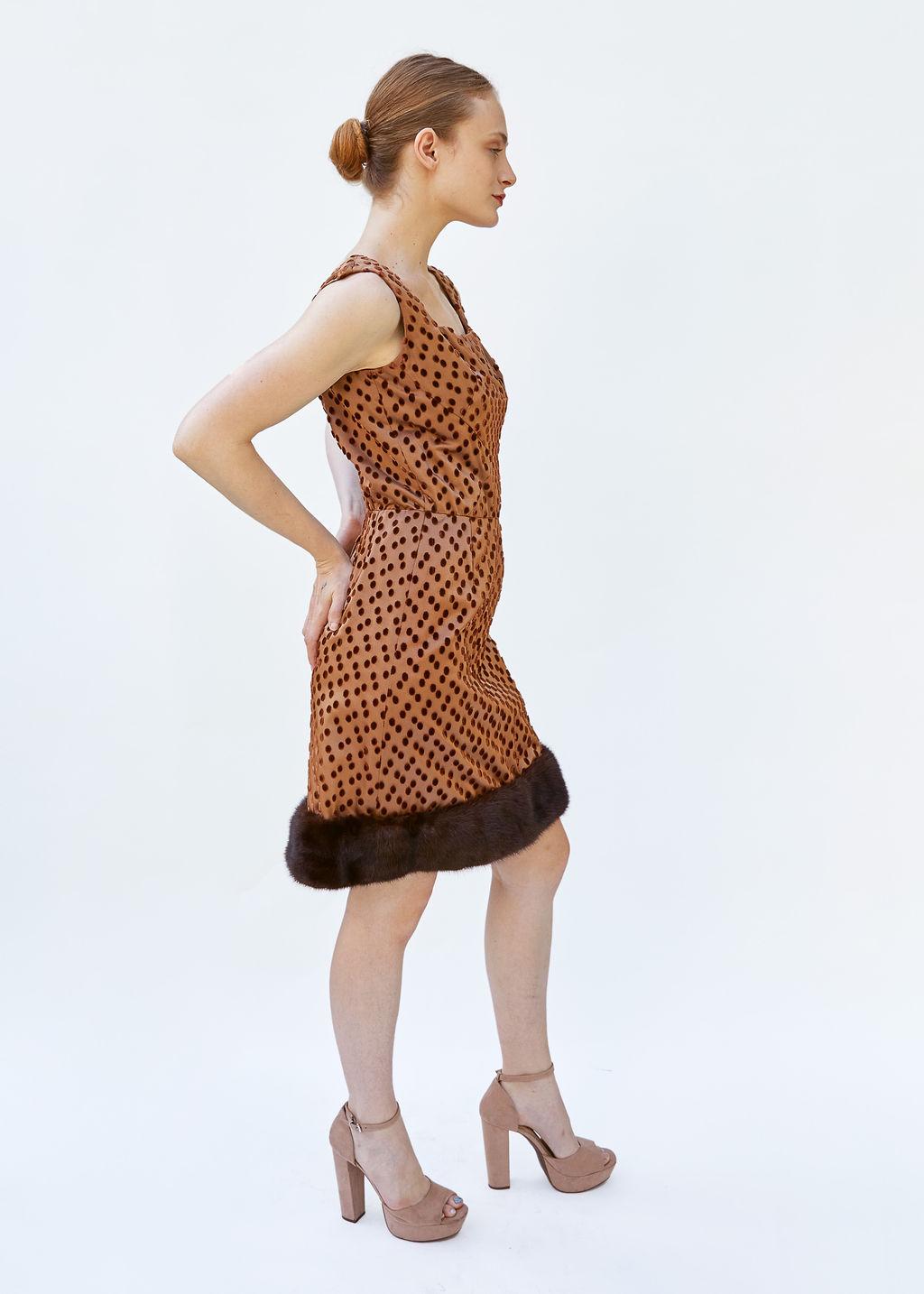 Vintage Brown Polka Dot 1960's Mink Dress & Cape set For Sale 1