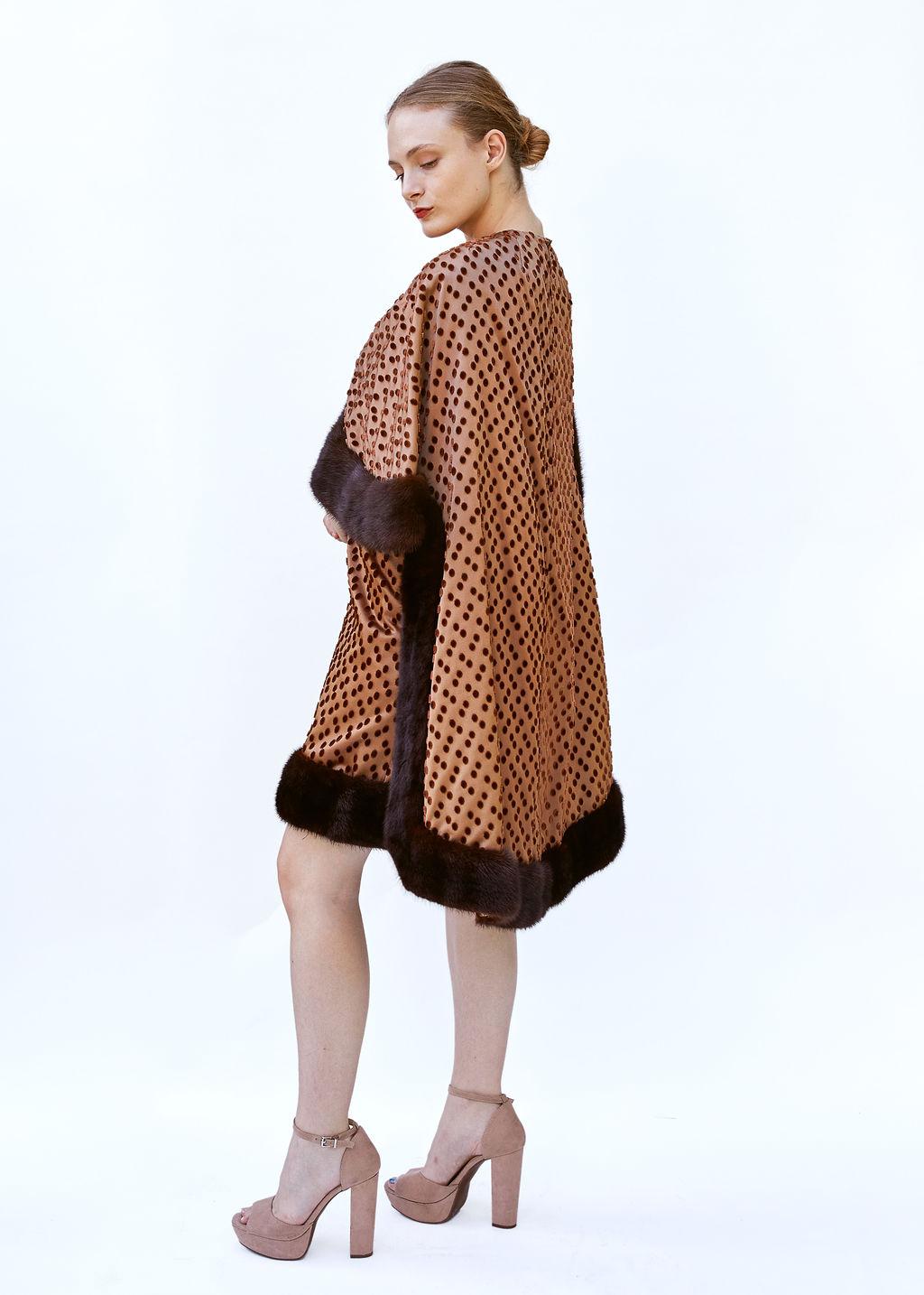 Vintage Brown Polka Dot 1960's Mink Dress & Cape set For Sale 2