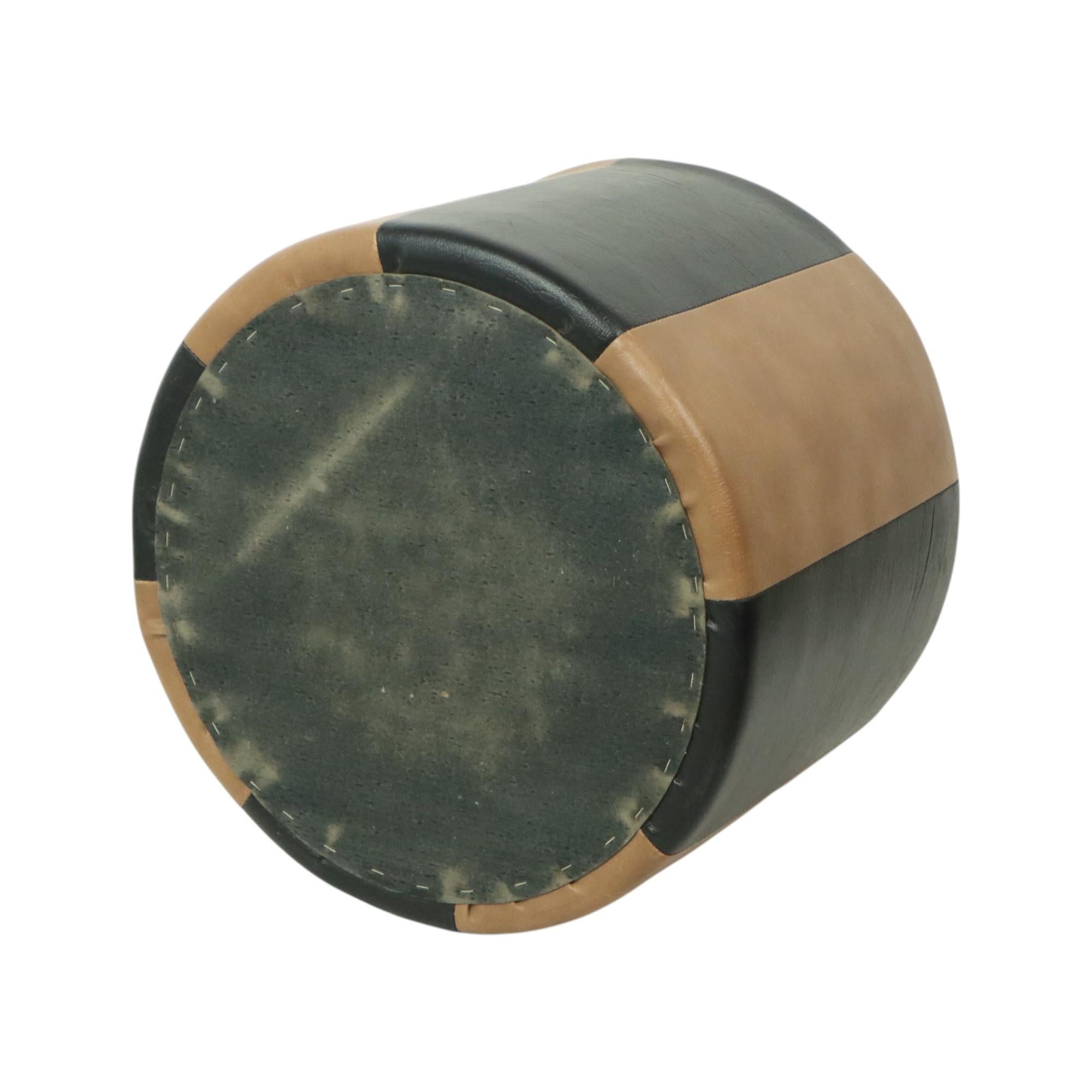 Vintage Braun Pouf Zweifarbig Skai Kunstleder Sechziger Jahre im Angebot 5