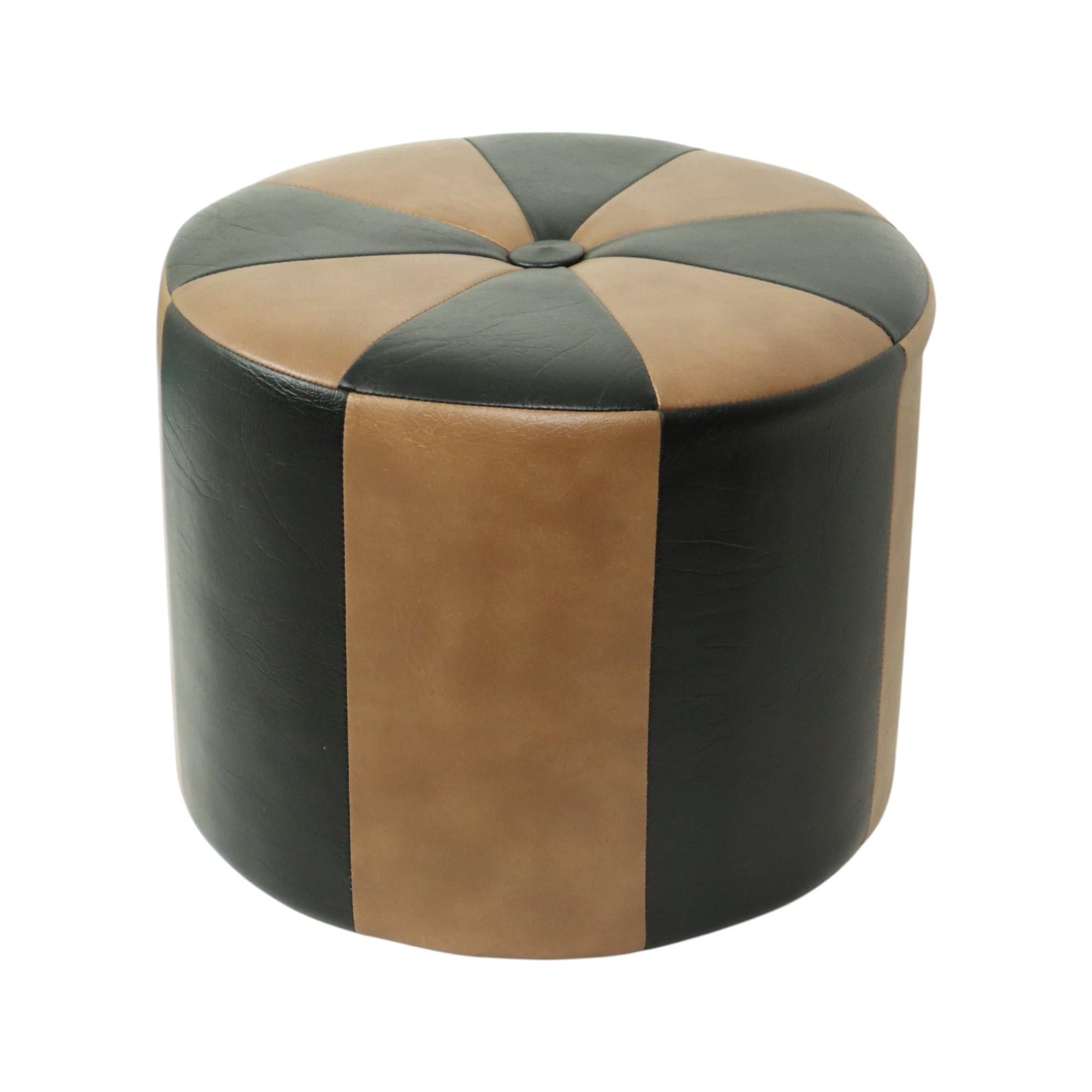 Vintage Braun Pouf Zweifarbig Skai Kunstleder Sechziger Jahre (Belgisch) im Angebot