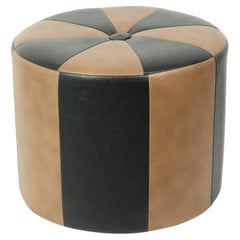 Vintage Brown Pouf Two-Tone Skai Faux Leather Sixties