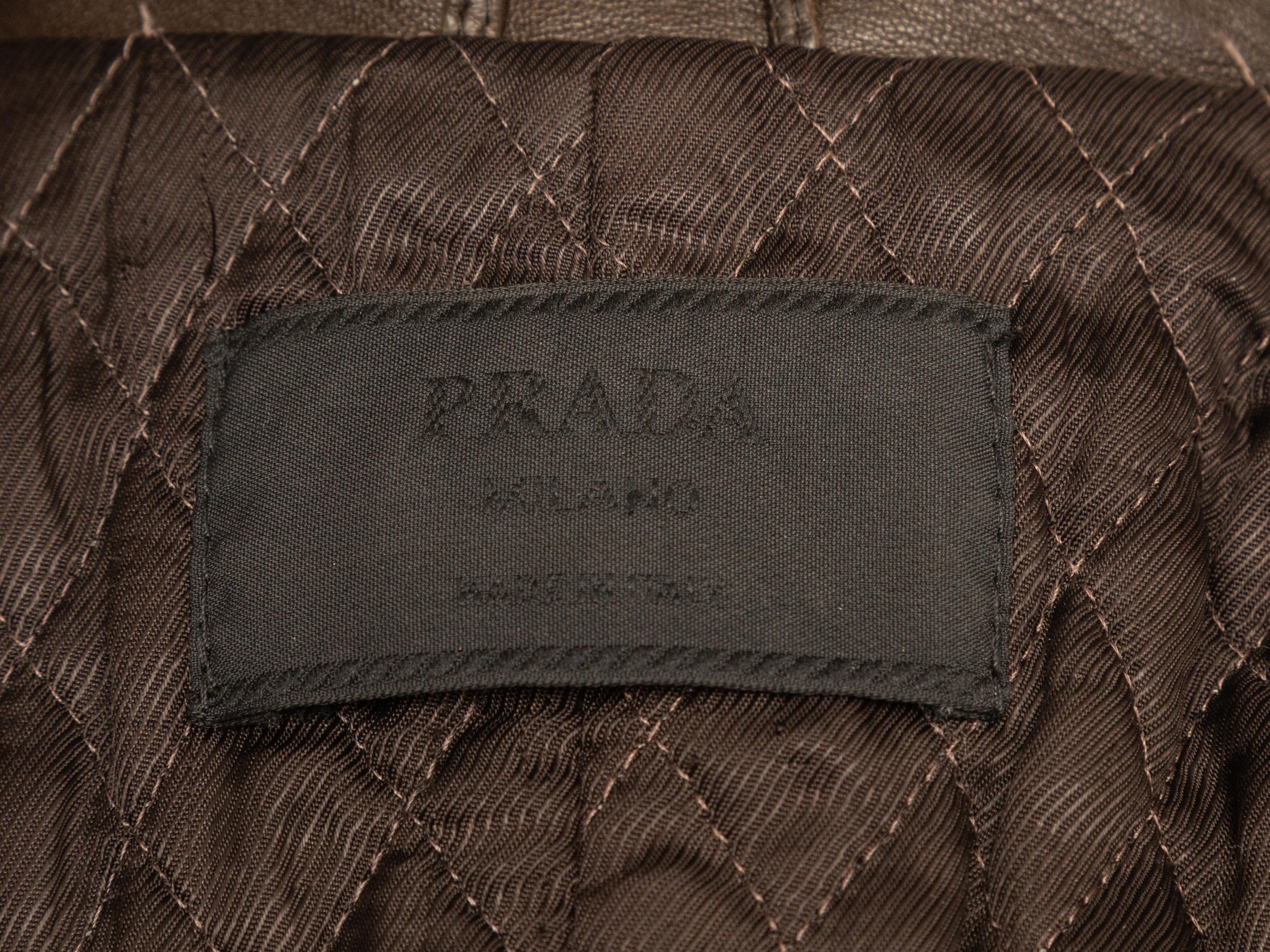 Black Vintage Brown Prada Belted Leather Coat Size IT 44 For Sale