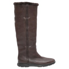 Vintage Brown Prada Shearling-Lined Knee-High Boots