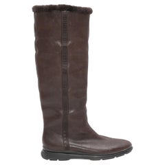 Vintage Brown Prada Shearling-gefütterte kniehohe Stiefel