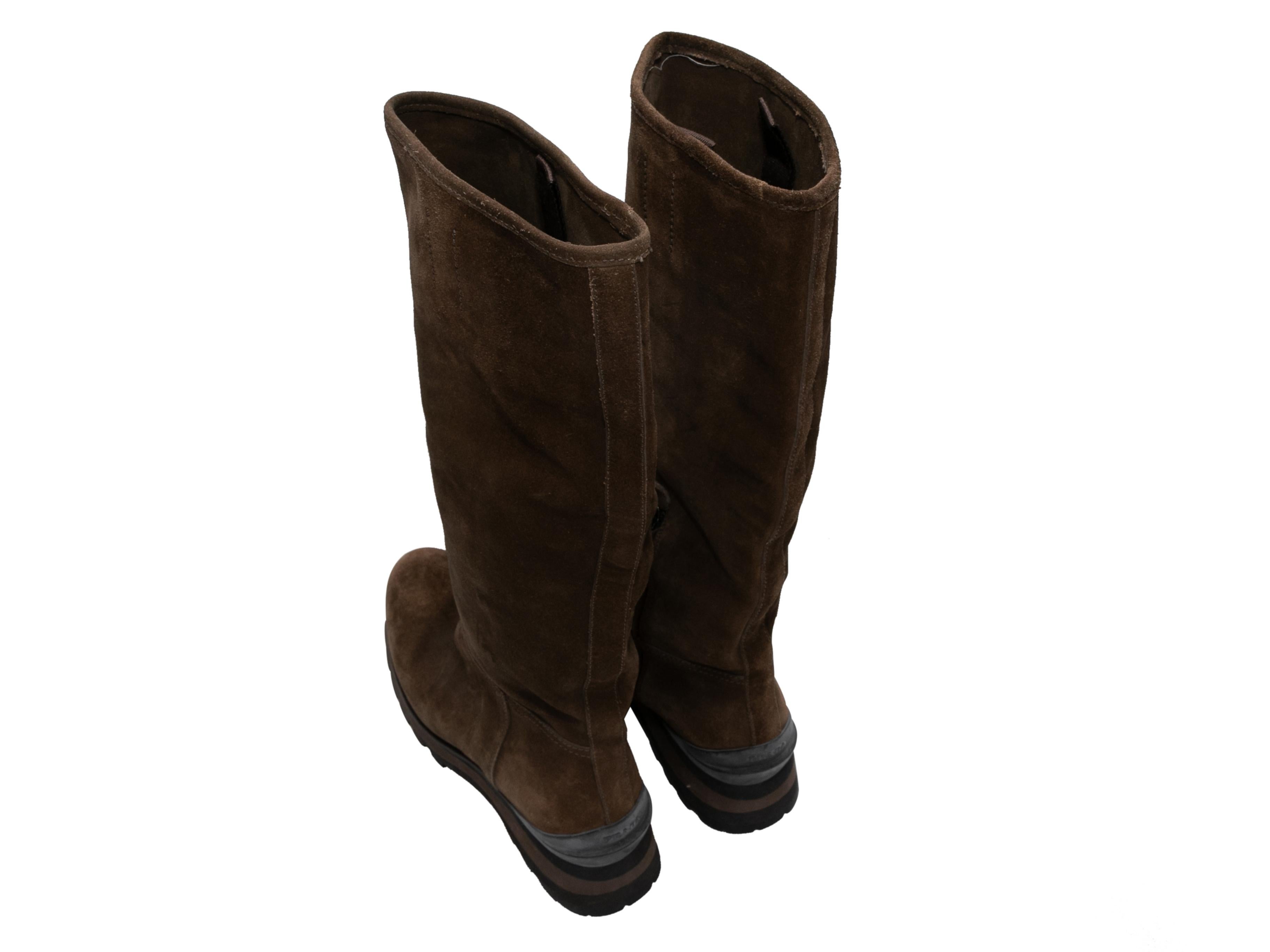 Black Vintage Brown Prada Suede Knee-High Boots Size 37.5