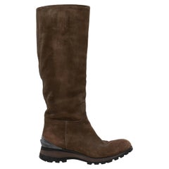Vintage Brown Prada Suede Knee-High Boots Size 37.5