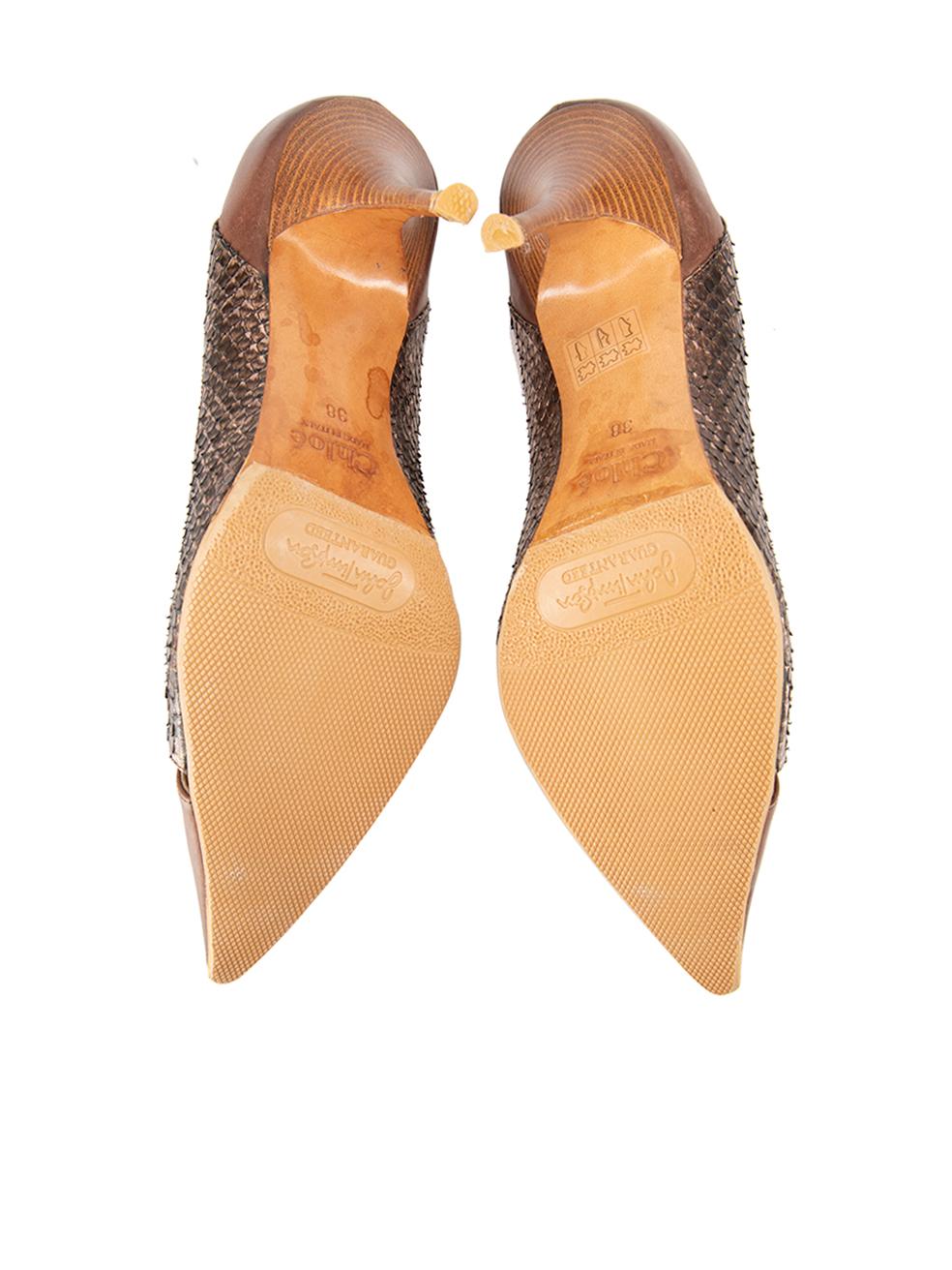Women's Vintage Brown Python Metallic Point Heels Size IT 38 For Sale