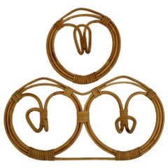 Vintage Brown Rattan Coat Hooks, Italy, 1960s