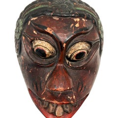 Vintage Brown/Red Bali Topeng Dance Mask Indonesia Hand Carved Balinese Artists