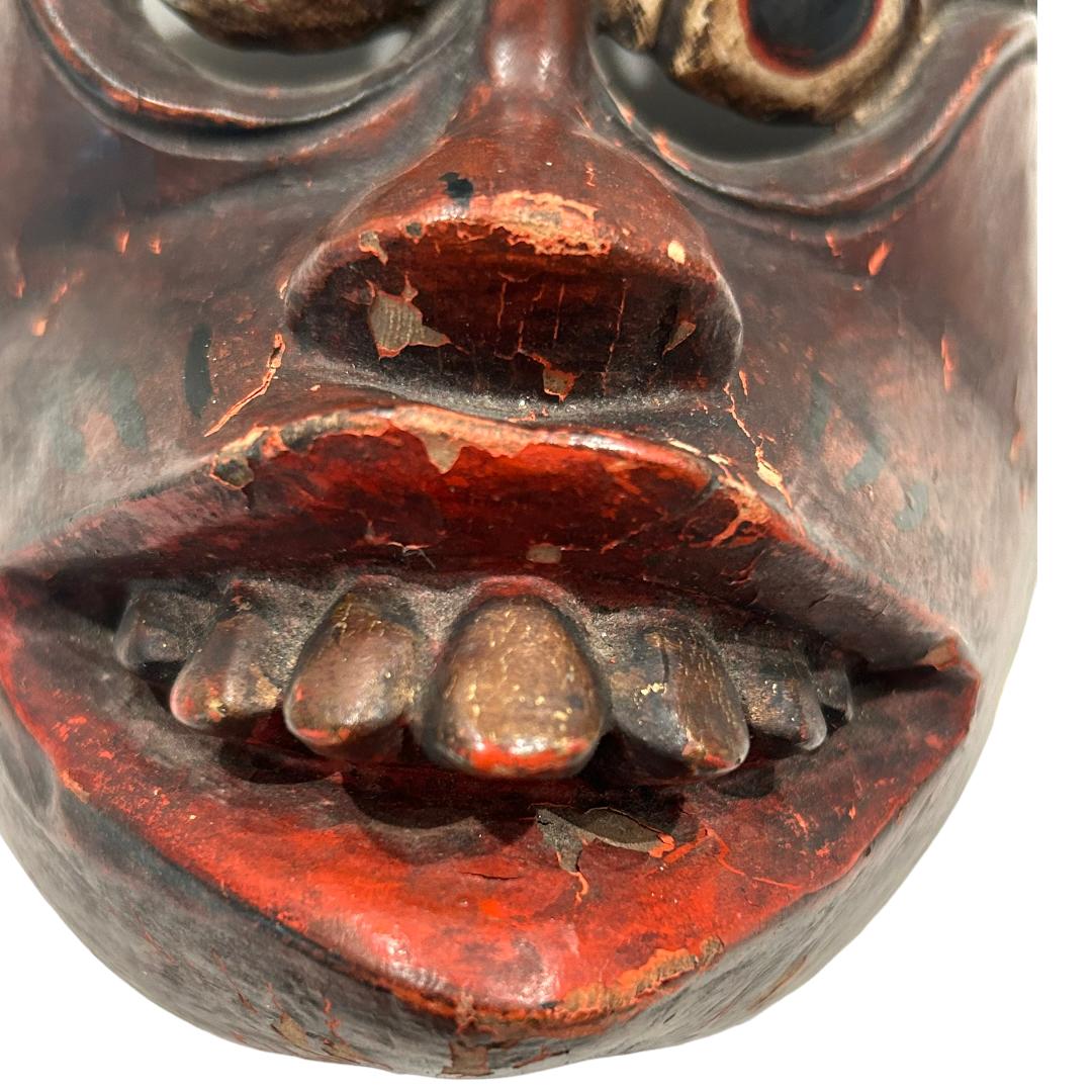 Hand-Carved Vintage Brown/Red Bali Topeng Dance Mask Indonesia Hand Carved Balinese Artists For Sale