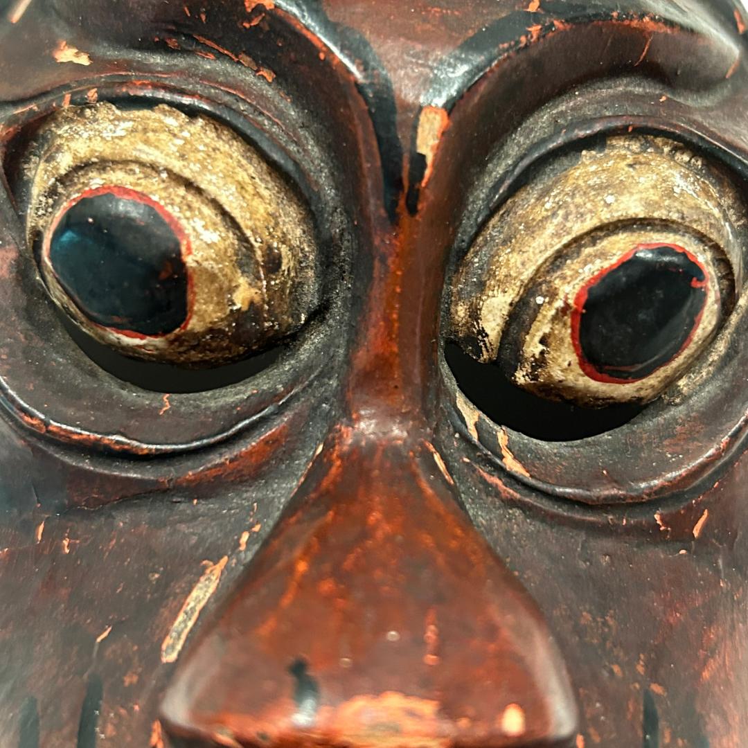 20th Century Vintage Brown/Red Bali Topeng Dance Mask Indonesia Hand Carved Balinese Artists For Sale