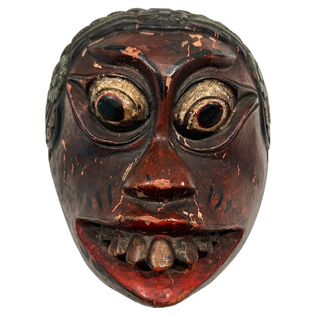 Vintage Brown/Red Bali Topeng Dance Mask Indonesia Hand Carved Balinese Artists For Sale