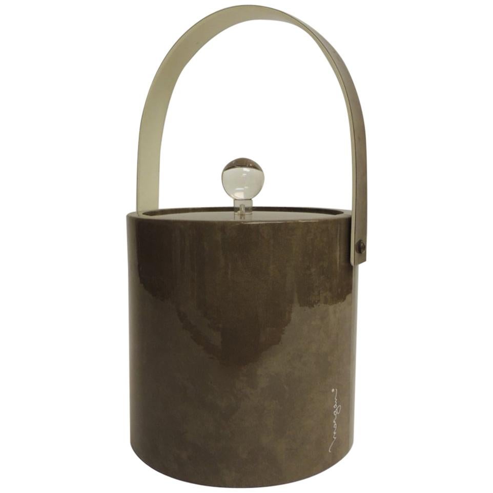 Vintage Brown Retro Ice Bucket with Handle and Lucite Handle at 1stDibs