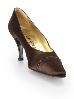 Chanel Vintage Brown Silk Satin Pumps Size IT 39