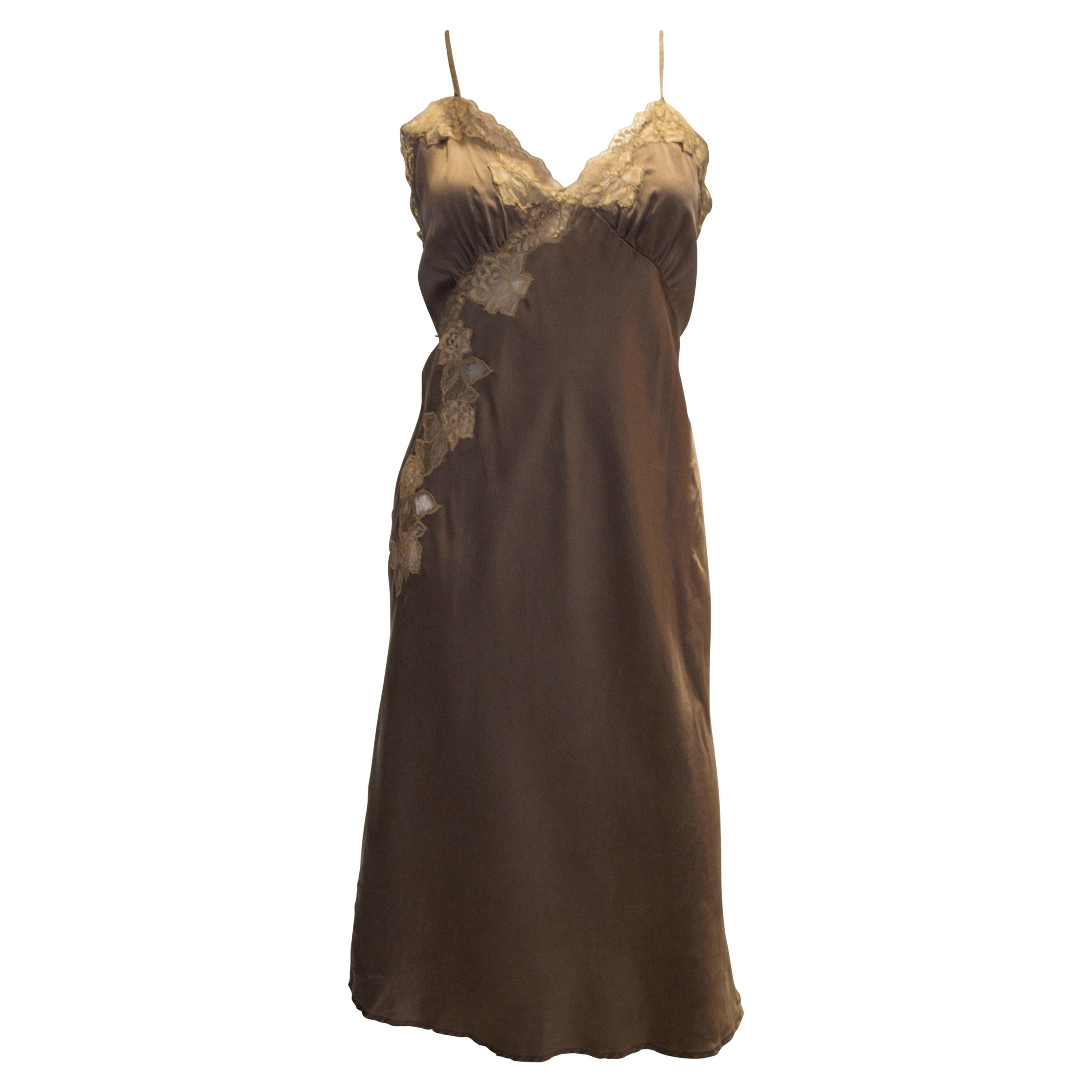 Vintage Brown Silk Slip /Dress with Lace Detail at 1stDibs brown lace