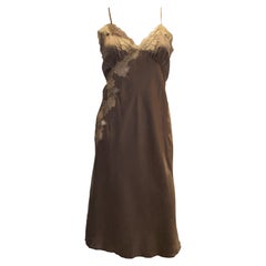 Vintage Brown Silk Slip /Dress with Lace Detail