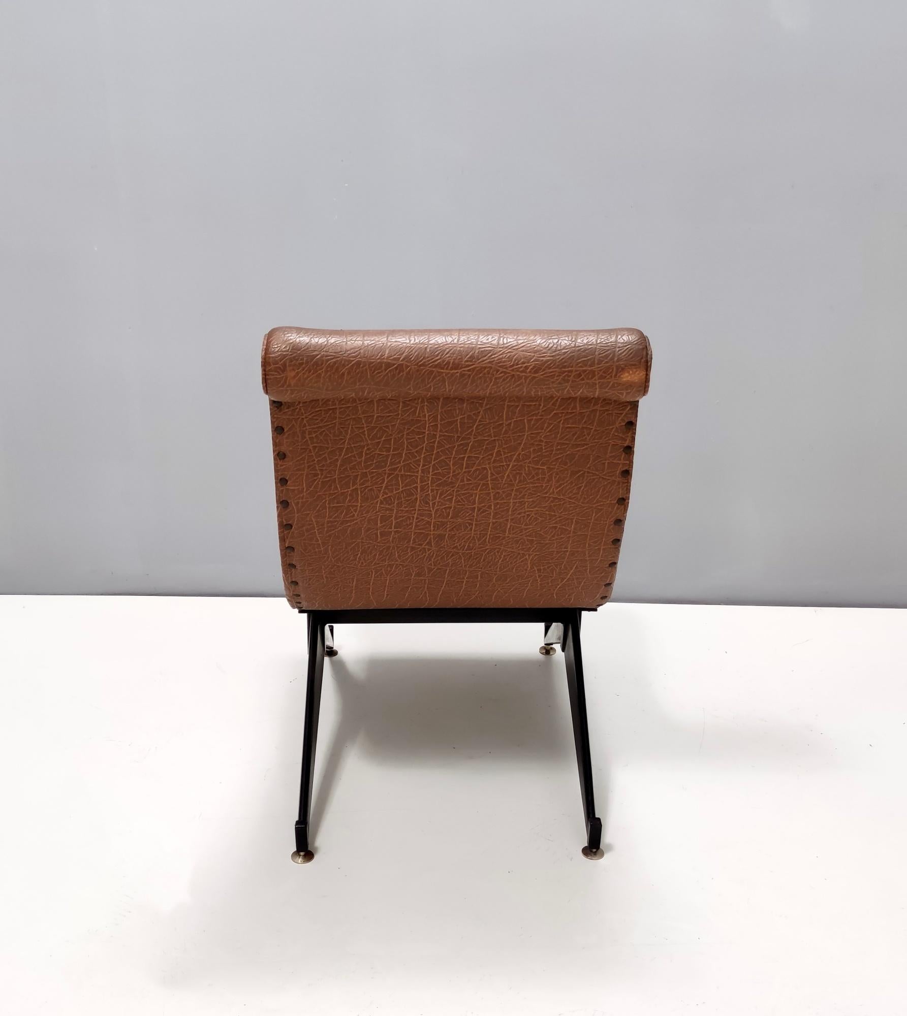 Vintage Brown Skai Lounge Chair with Black Varnished Metal Legs, Italy For Sale 3