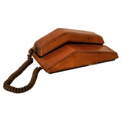 Vintage Brown Stitched Leather Covered Telephone by Contempra 1970s