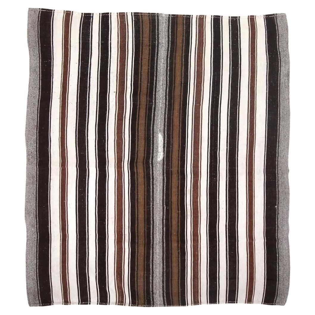 Vintage Brown Stripe Goat Hair Kilim, Handmade in Turkey For Sale