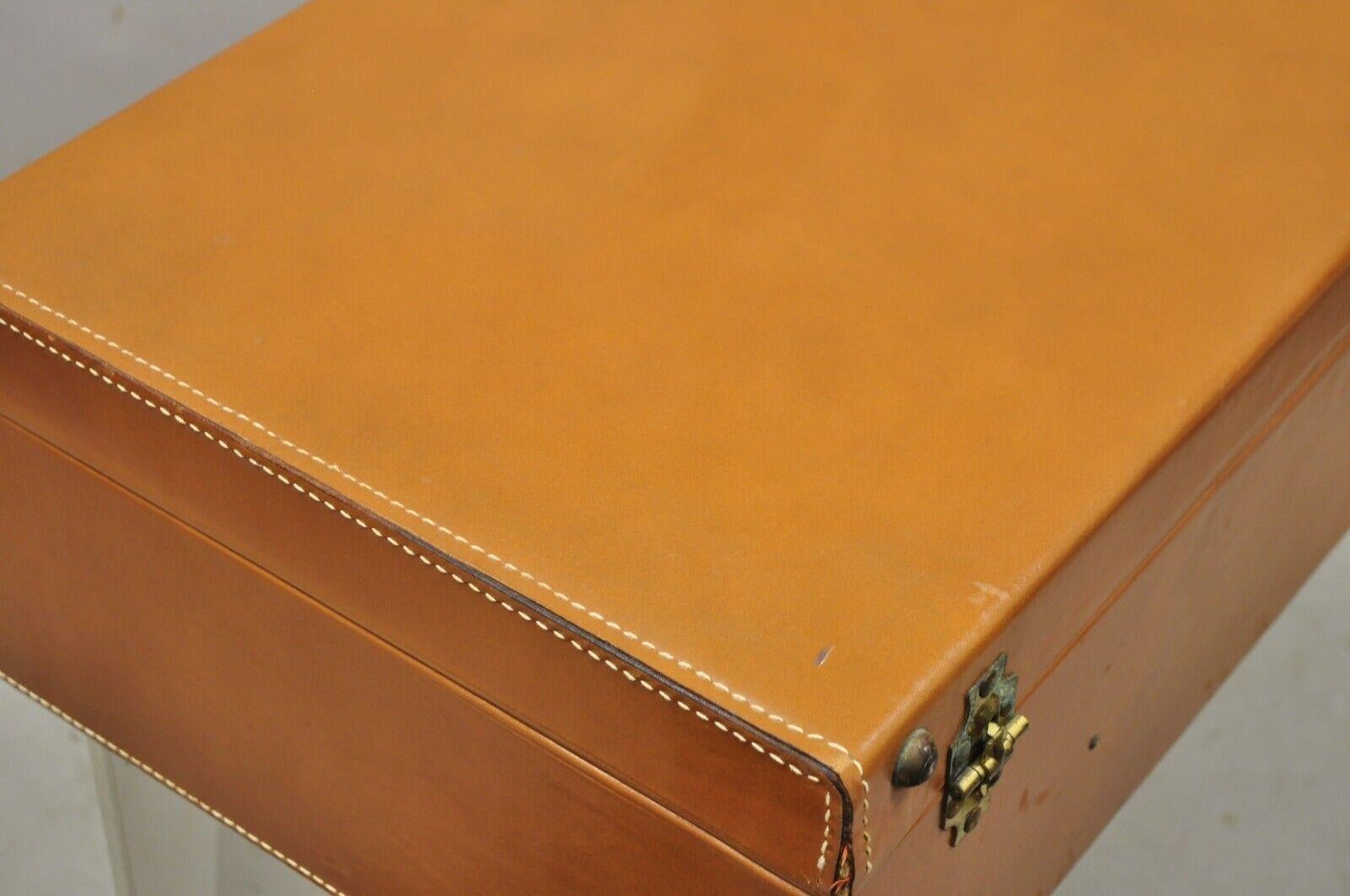 Vintage Brown Tan Top Grain Cowhide Leather Large Hard Suitcase Luggage 2