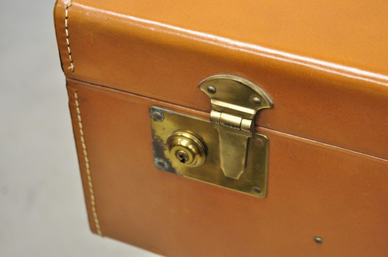 Mid-Century Modern Vintage Brown Tan Top Grain Cowhide Leather Large Hard Suitcase Luggage