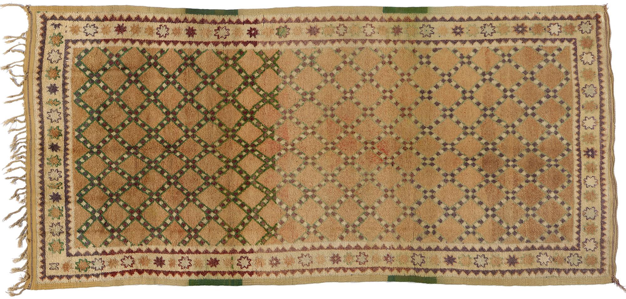 Vintage Brown Taznakht Moroccan Rug, Tribal Enchantment Meets Midcentury Modern For Sale 3